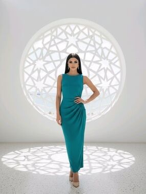 Sleeveless Teal Ruched Side Maxi Dress
